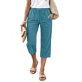 thumbnail image 2 of Petite Capris Pants for Women Summer Casual Loose Pull on Drawstring Elastic High Waist Straight 2026 Lounge Beach Cropped Trousers Sky Blue L, 2 of 6