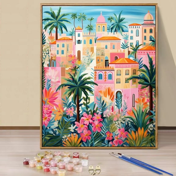 JYLMOOD Paint by Numbers Kit for Adults Beginner, Pink House Easy DIY Oil Painting Kits On Canvas for Gift Home Wall Decor 16x20 Inch