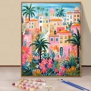 JYLMOOD Paint by Numbers Kit for Adults Beginner, Pink House Easy DIY Oil Painting Kits On Canvas for Gift Home Wall Decor 16x20 Inch