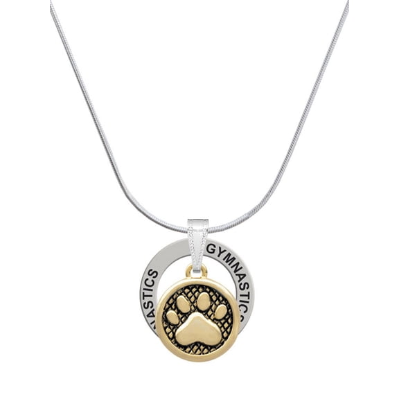 Delight Jewelry Goldtone Paw in Circle Gymnastics Ring Charm Necklace, 18"