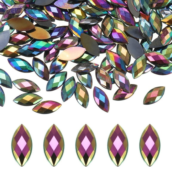 100-Pack Horse Eye Rhinestone, 15x7mm Acrylic Flat Back Rhinestones Stickers for DIY Craft/Jewelry [Black AB]