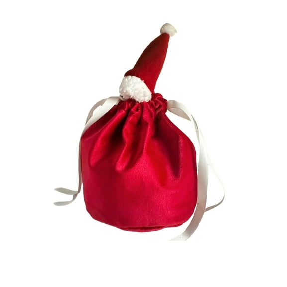 Christmas Velvet Drawstring Gift Bag, Red & Green Festive Pouch for Christmas Eve Presents, Candy & Holiday Decor (5.91×4.72×4.72in)
