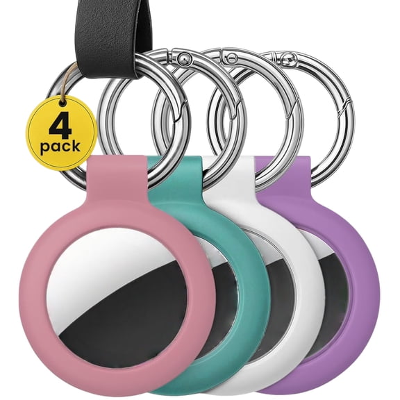Airtag Keychain Holder – 4 Pack Airtag Holder Keychain, Secure Apple Airtag Case Keychain Air Tag Holders Cover (Pink, Cyan, White, Purple, Keychain - 4 Pack)