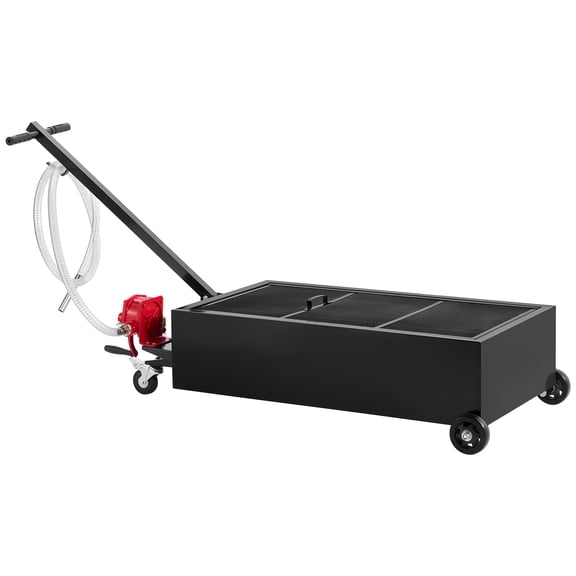 KFFKFF 25-Gallon Low-Profile Oil Drain Pan with Manual Pump, Rolling Design, 7.2 ft Hose, T-Handle, Leak-Resistant and Durable, Suitable for Cars, SUVs, Trucks, and ATVs, Black
