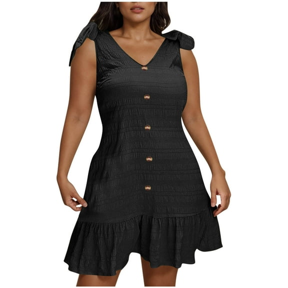 Summer Fashion Dresses for Womens 2025 Plus Size Plus Size Casual Solid Sleeveless V-Neck Dress