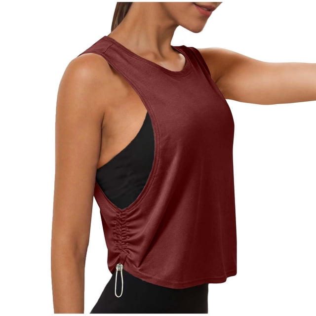 ShomPort Womens Athletic Tank Tops Crop Loose Tennis Side Ruched Sleeveless Yoga Active Summer T Shirts Running