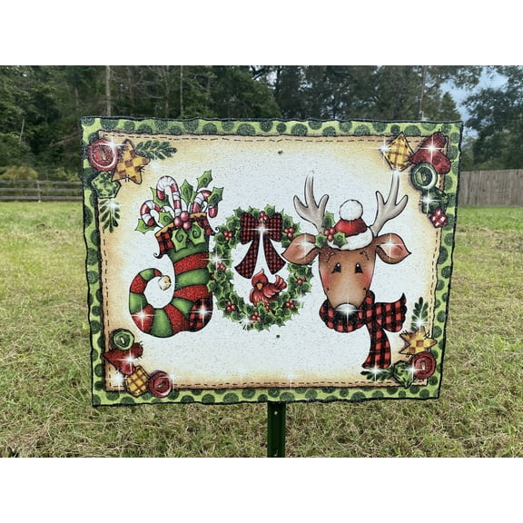 JOY Reindeer Sign Christmas Yard Art