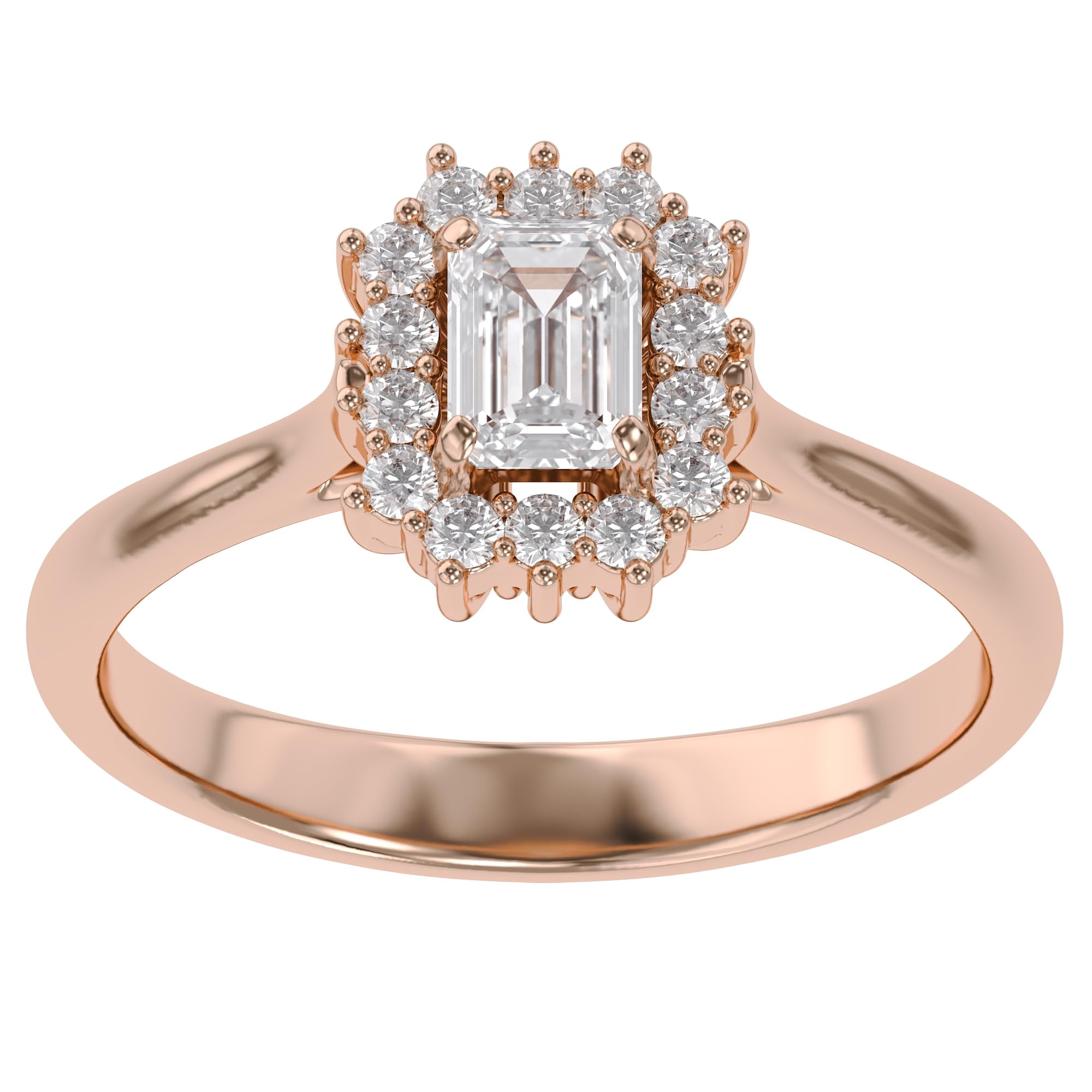 AFFY Halo Engagement Ring for Women, Center 5x4mm Emerald Cut Lab Created Moissanite Promise Ring in 14K Rose Gold Over Sterling Silver Jewelry, Ring Size 4