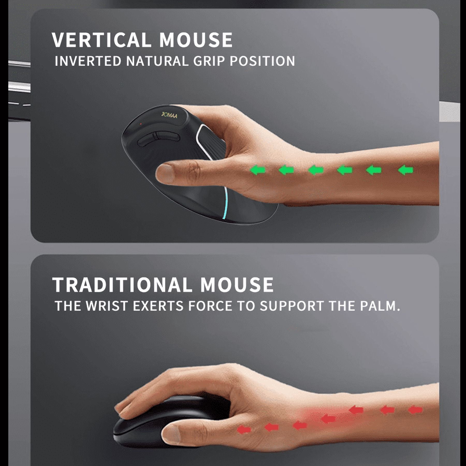 JOMAA Right Hand RGB Backlit Vertical Wireless Mouse for Computer Laptop Bluetooth Ecrognomic Mice Slinet Click
