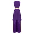 thumbnail image 2 of YiZYiF Women 2 Piece Praise Dance Outfits Sleeveless Color Block Asymmetric Overlay Dress with Pants Purple L, 2 of 7