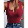 thumbnail image 4 of Women'S Summer Sleeveless Tops Ribbed Knit Notched V Neck Fitted Tank Shirts Red M, 4 of 9