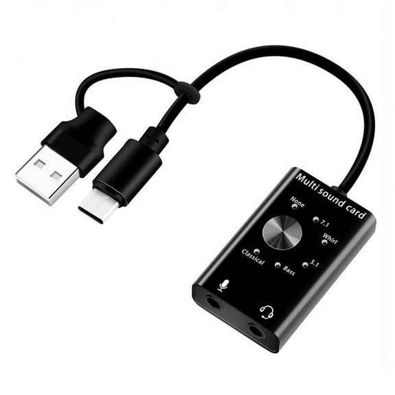 External Sound Card USB2.0 Type C Stereo Microphone Adapter Professional Converter for Laptop Headset PC Speaker,1 x USB Audio Sound Card Adapter,black