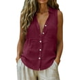 thumbnail image 2 of Womens Sleeveless Button Down Shirt Collar Cotton Linen Blouse Summer Casual Loose Tank Top Business Casual Outfits, M, 2 of 8