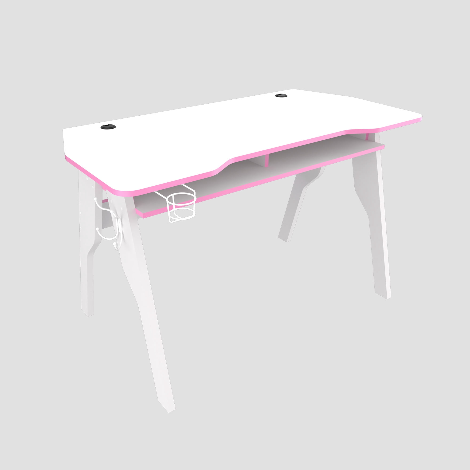 Inval Modern Gaming Desk with Cup Holder and Coat Hook White for Adult and Teen