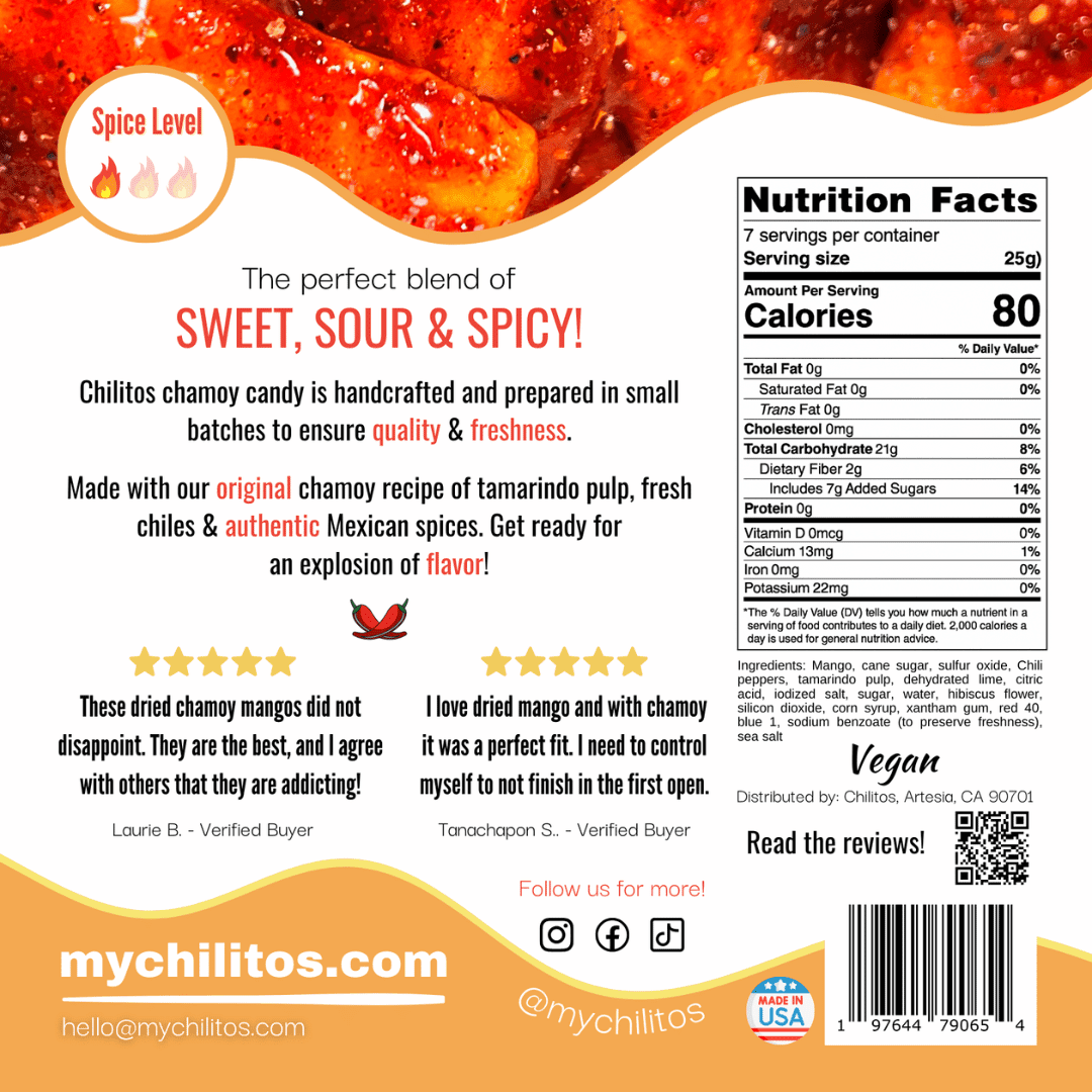 Chilitos Chamoy Dried Mango, Infused with Tamarindo Chamoy and Chili Coated Mango Seco Enchilado, 6 oz Bag