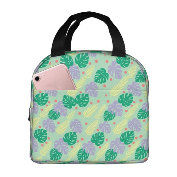 Tropical Lunch Box Reusable Cooler Handbag Front Pocket Handheld Portable Thermal Meal Tote for Women Men Work Office