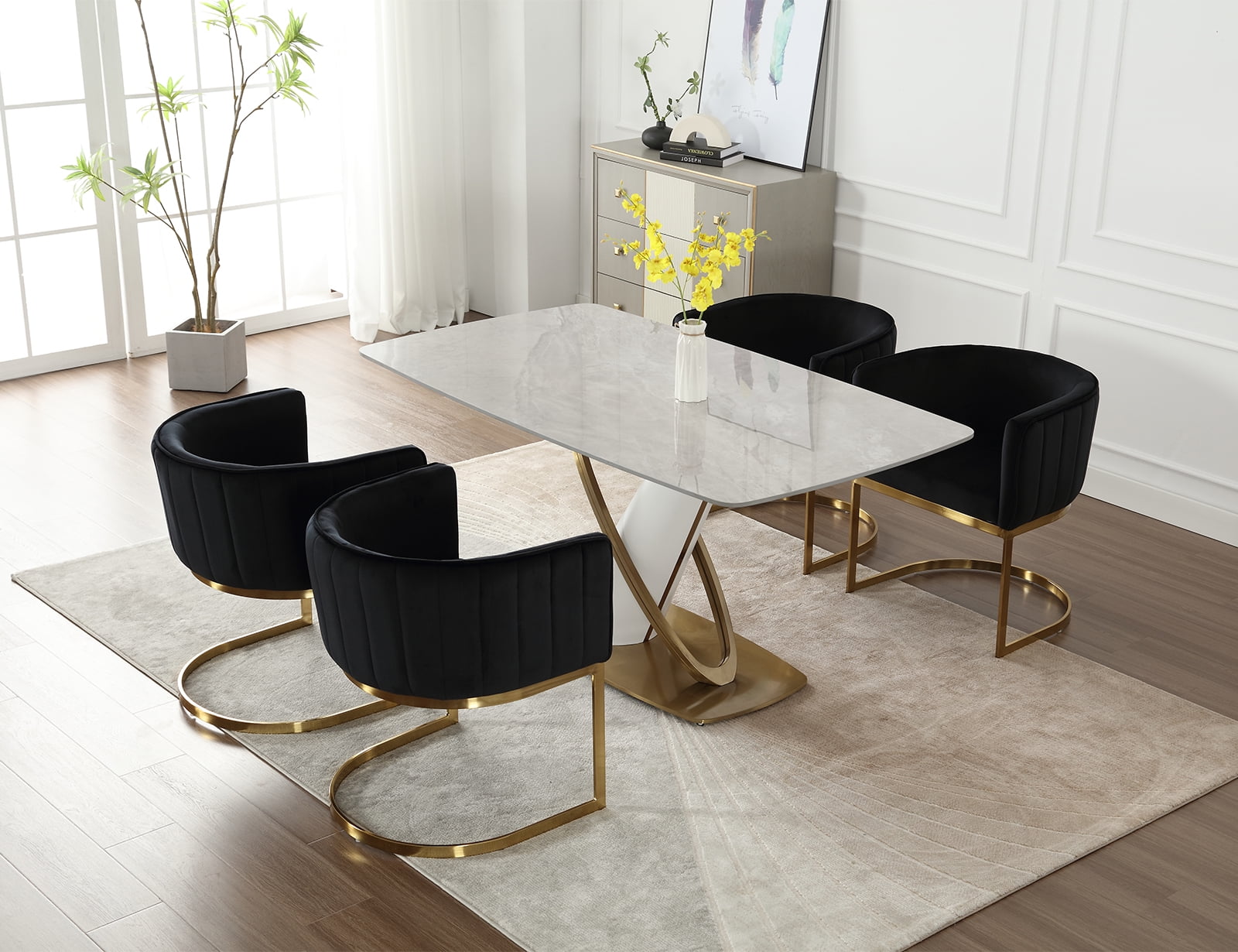 Dayalane Modern Barrel Dining Chairs Set of 2, Velvet Upholstered Kitchen and Dining Room Side Chairs, Comfy Armchair with Metal Frame for Living Room Bedroom Cafe, Black