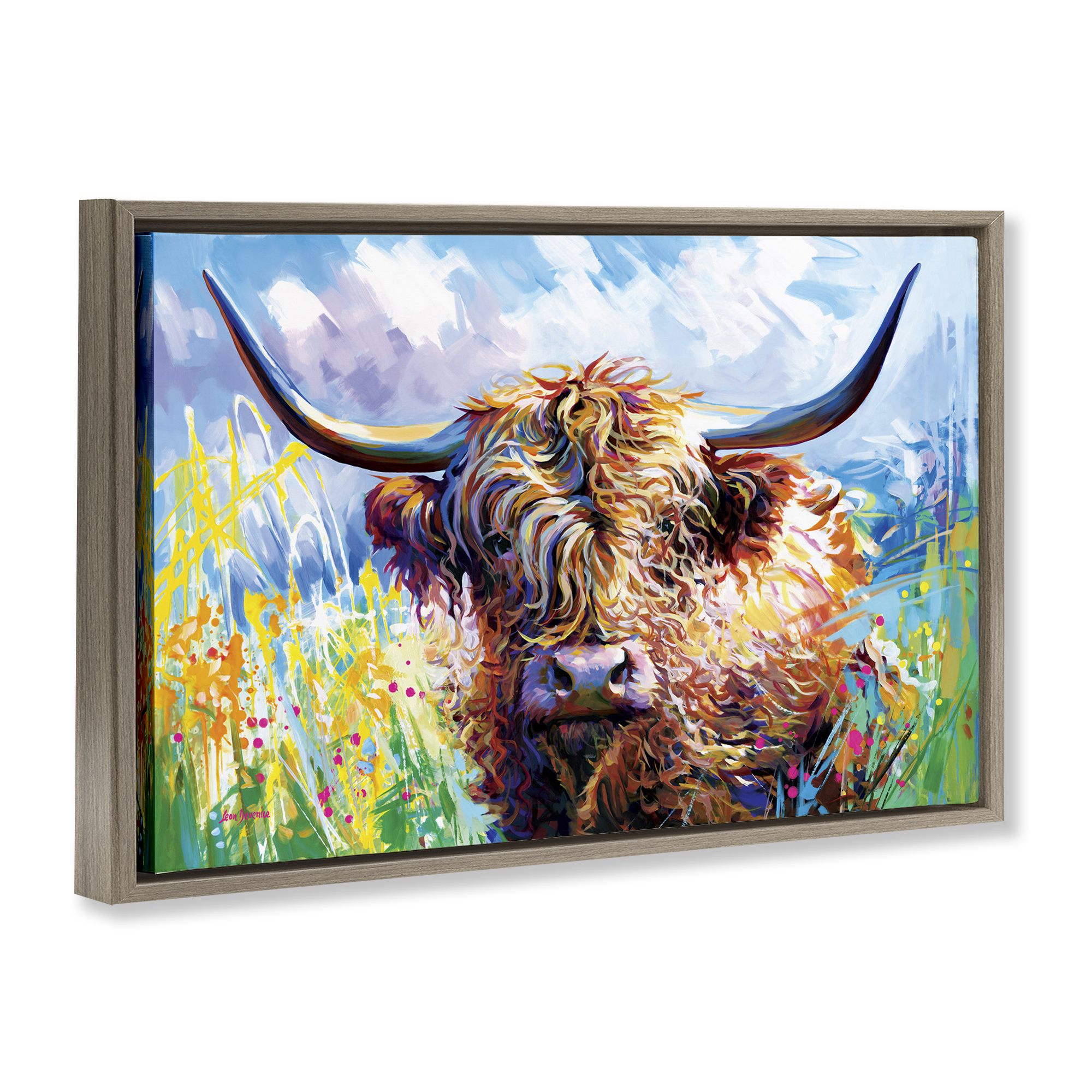 Stupell Industries Long Haired Highland Cattle Animals & Insects Painting Brown Floater Framed Canvas Art Print Wall Art, 25 x 17