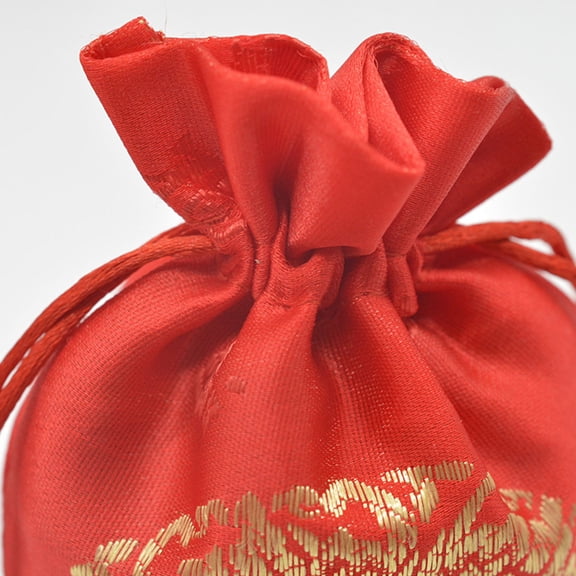 Phenofice 12Pcs Red Drawstring Storage Bags Brocade Design for Wedding Candy and Jewelry