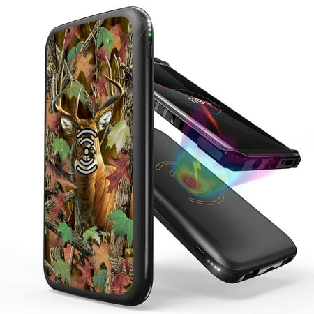 

INFUZE Qi Wireless Portable Charger for Samsung Galaxy A52 5G External Battery (10000 mAh 18W Power Delivery USB-C/USB-A Ports) with Touch Tool - Deer Camo Tree Leaves