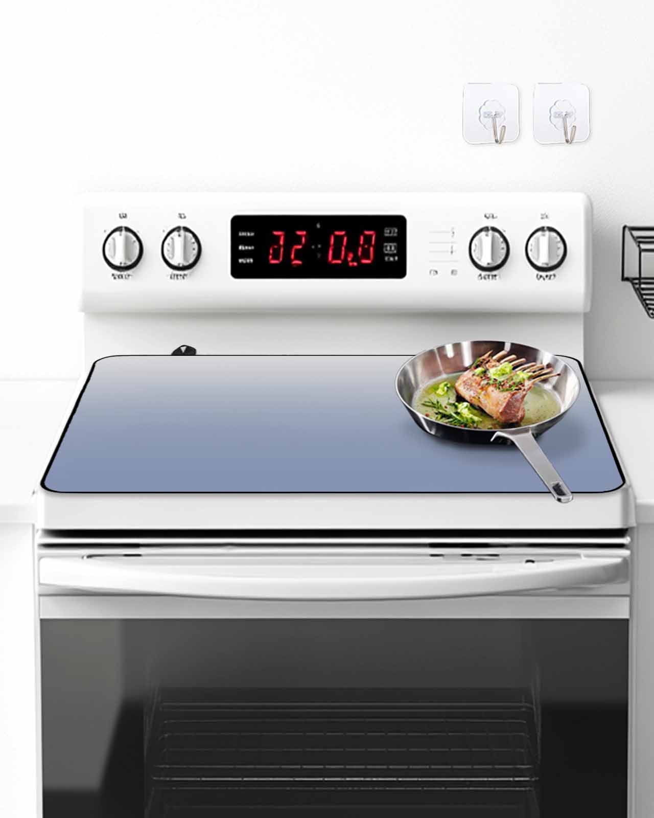 Stove Top Covers for Electric Stove, Ombre Grey Blue| Glass Stovetop Cover Protector, Abstract Art Induction Cooktop Protector Oven Mat for Kitchen Countertop 24"x21"