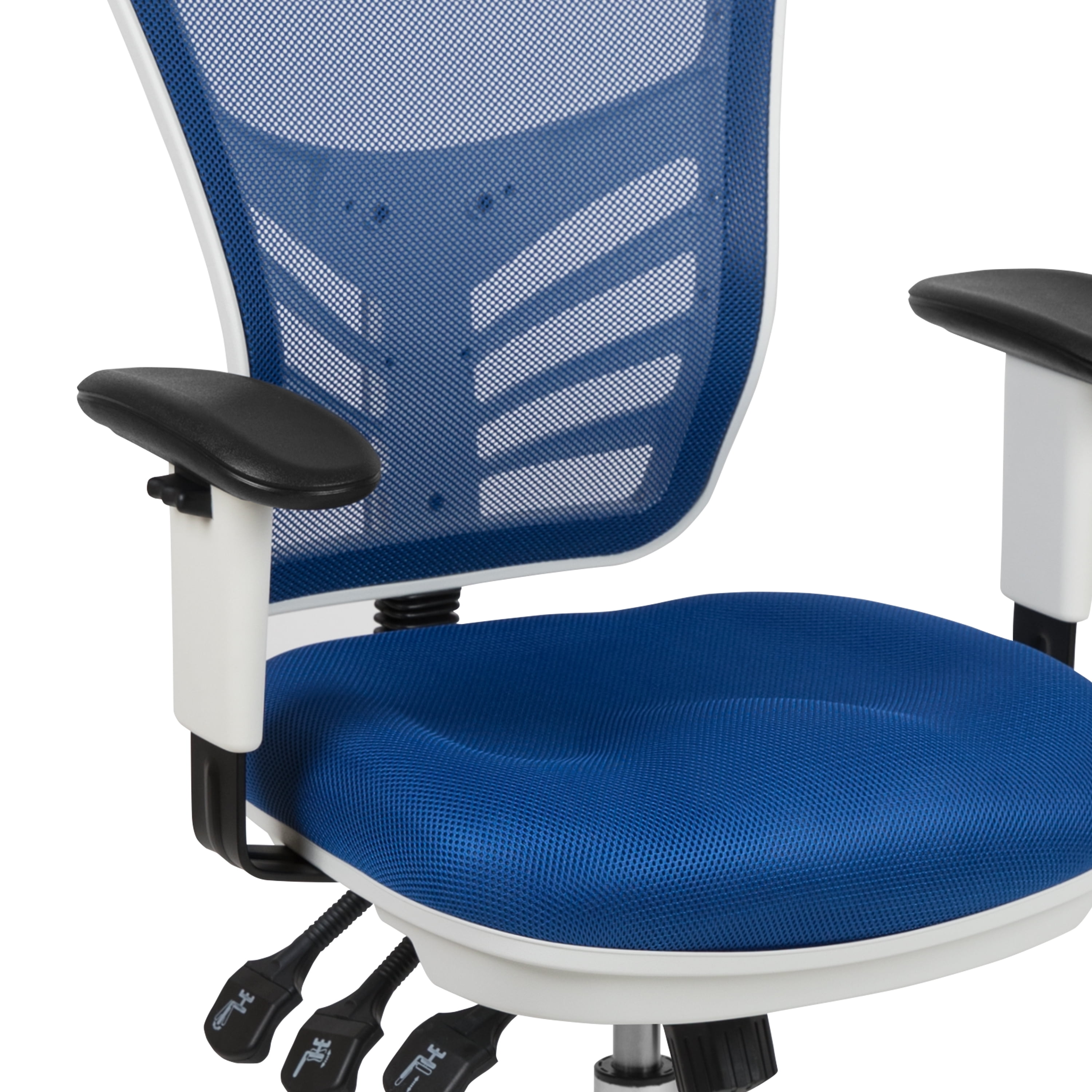 Flash Furniture Mid-Back Blue Mesh Multifunction Executive Swivel Ergonomic Office Chair with Adjustable Arms and White Frame