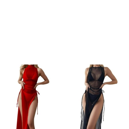 Wijhcboe 2 Pack Women Bathing Suit Cover Ups for Women Bikini Draped Front Drawstring Knot Mesh Cover Up Without Lingerie Hight Split Fork Dress Beach Wrap Bikini Shiny Wraps Cover Ups For Swimsuit