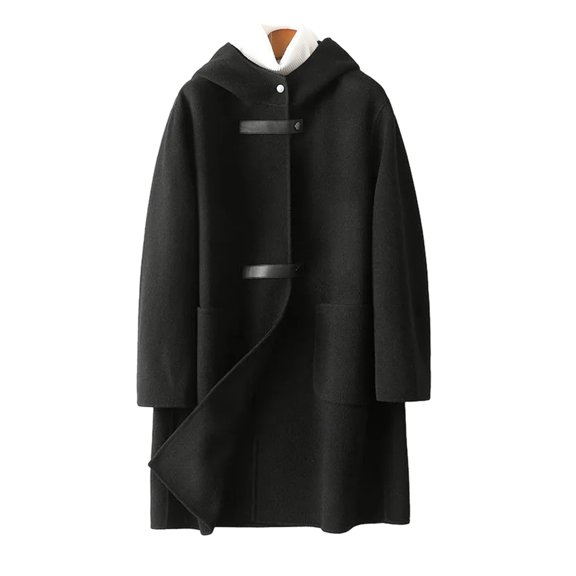 Quixlent Women's Long Wool Coat with Hood Single Breasted Casual Wool Blend Trench Coat with Pockets Fall Winter Outerwear
