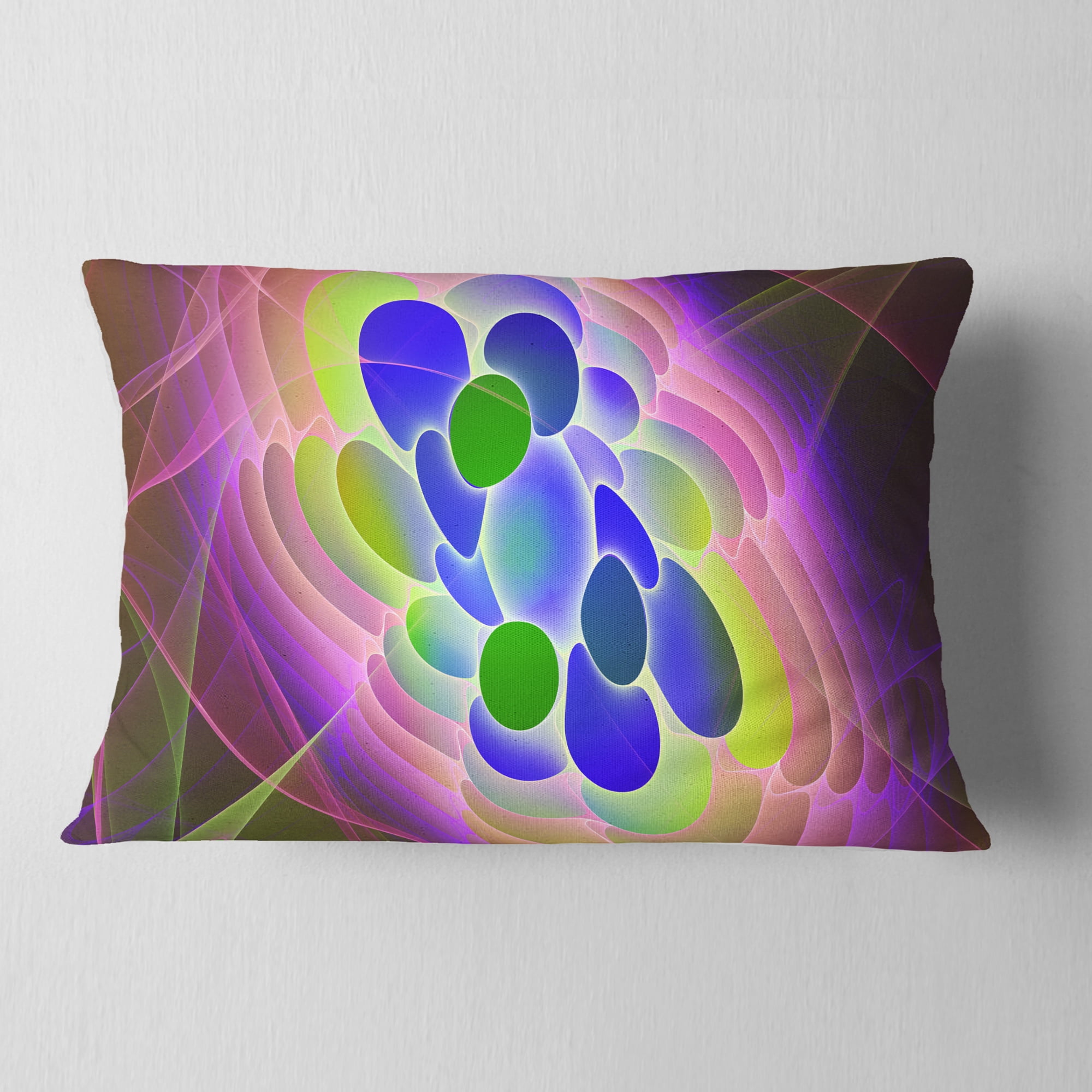 Designart Blue Green Fractal Virus Design - Abstract Throw Pillow - 12x20