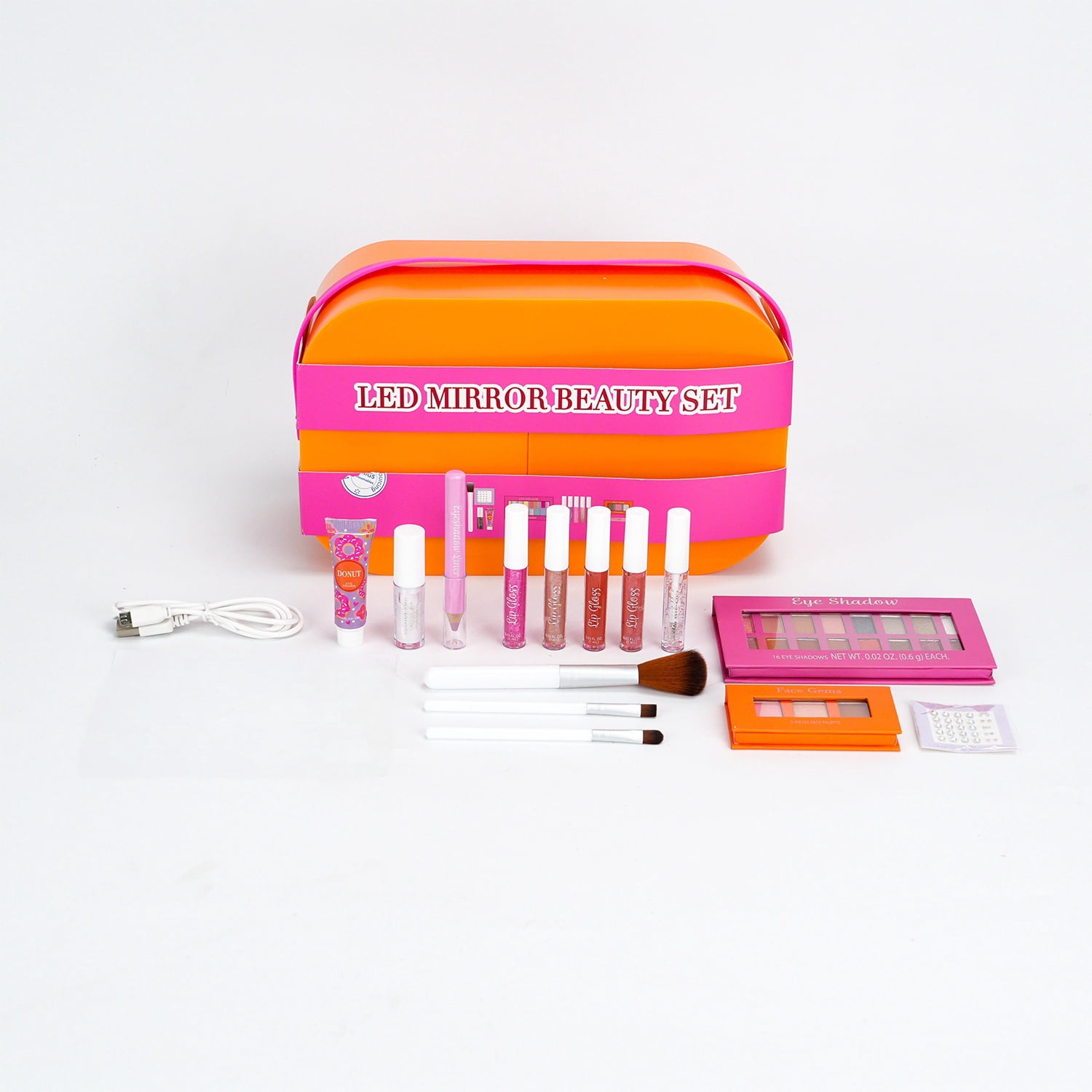 LED Mirror Makeup Set, Orange, 32 Pieces