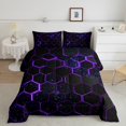thumbnail image 2 of Black Purple Honeycomb Comforter Set Neon Hexagon Bedding Comforter Sets Geometric Beehive Quilt King Size,Abstract Line Art Duvet Insert Modern Geometry Room Decor, 2 of 5