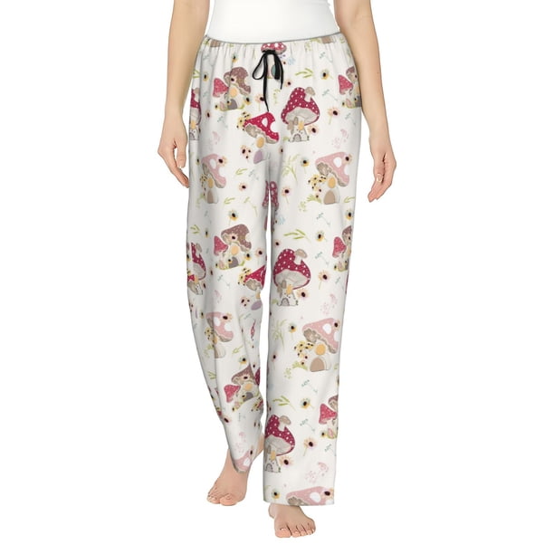Balery Floral Mushroom Pantalones de pijama para mujer, pijamas ultraligeros, pantalones de estar por casa-Large