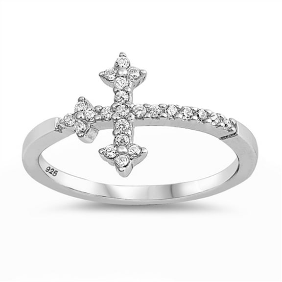 White CZ Vintage Cross Christian Love Ring .925 Sterling Silver Band Jewelry Female Size 7