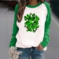 thumbnail image 2 of Ecqkame St. Patricks Day Women Tops Clearance Fashion Women's Spring Patchwork St. Patrick's Day Printed Long Sleeves Round Neck Casual Tee Tops Green A, 2 of 5