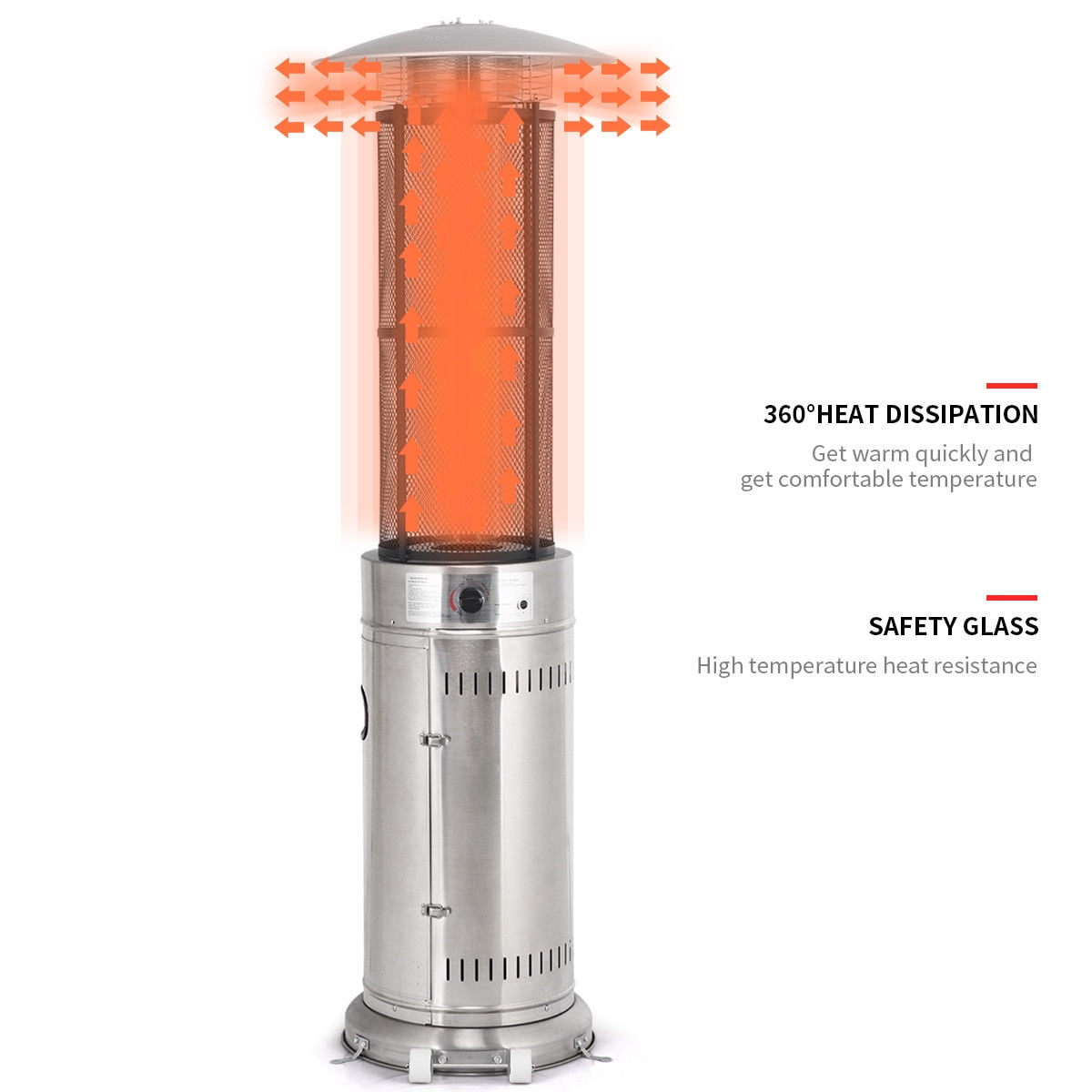 41000 BTU Patio Heaters Stainless Steel Round Propane Glass Tube Flame