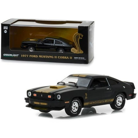 Ford Mustang Cobra Convertible 1977 Ford Mustang Cobra II Black with Gold Stripes 1/43 Diecast Model Car by Greenlight ()