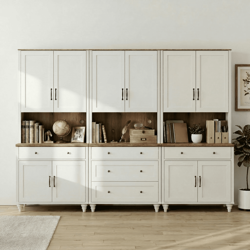 Sideboard Buffet Cabinet with Storage, Large Bookcase with Wood Doors, Bookshelf with Ample Storage Cabinet, Farmhouse Bookshelves for Living Room, Office, Study Room, White, 72" H