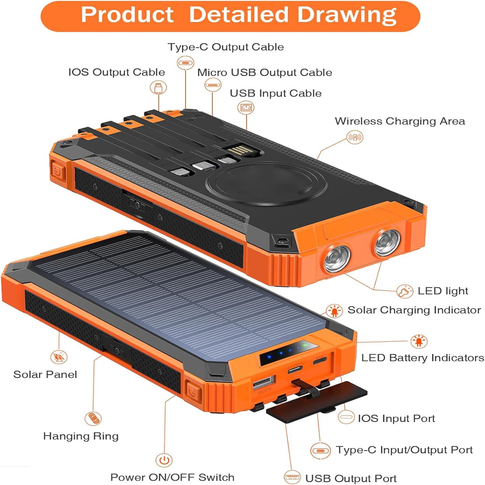 900000mAh Solar Power Bank USB Fast Charging Portable External Battery LED Light