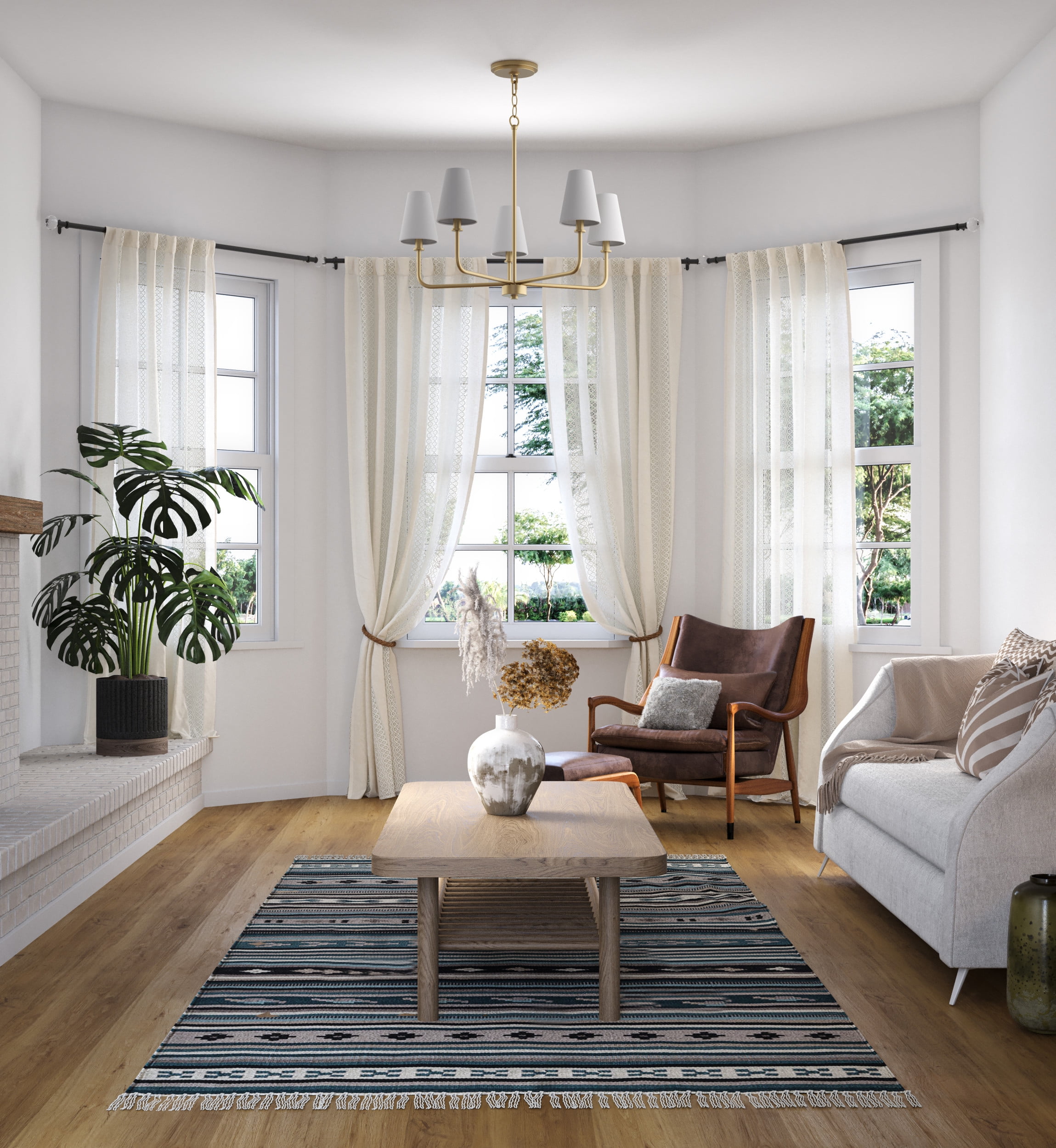 Avec Payton Collection 5-Light Contemporary Champagne Bronze Chandelier with White Fabric Shades