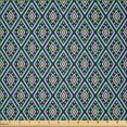 thumbnail image 2 of Ambesonne Ikat Fabric by the Yard Microfiber, Vintage Tetragonal Shape Print, 10 Yards, Dark Brown and Pale Sky Blue, 2 of 2