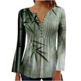 thumbnail image 2 of JUSLIO Button-Up Tops for Women Pullover Graphic Blouses Ruched Long sleeve V Neck Blouses Multicolor XL, 2 of 5