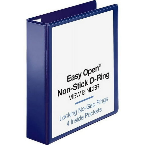 Business Source Easy Open Nonstick D-Ring View Binder 2" Binder Capacity - Letter - 8 1/2" x 11" Sheet Size - D-Ring Fastener(s) - 4 Pocket(s) - Polypropylene - Navy - Non-stick - 1 Each