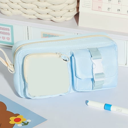 Horivan Cute Fruit Candy Pencil Case with Badge Storage Portable Canvas Stationery Bag for Office Aesthetic Kawaii Supplies Organizer