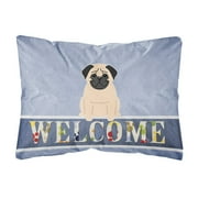Carolines Treasures BB5589PW1216 Pug Fawn Welcome Canvas Fabric Decorative Pillow, 12H x16W, multicolor