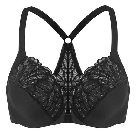 MELENECA Female Racerback Front Closure Unlined Underwire Bra for Women Black 38DD