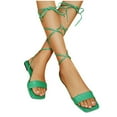 thumbnail image 4 of Anuirheih Lace up Sandals Tie up Dress Summer Flat Sandals for Women, Women's Casual Strappy Sandals Beach Sandals, for Work Walking(Green）, 4 of 4