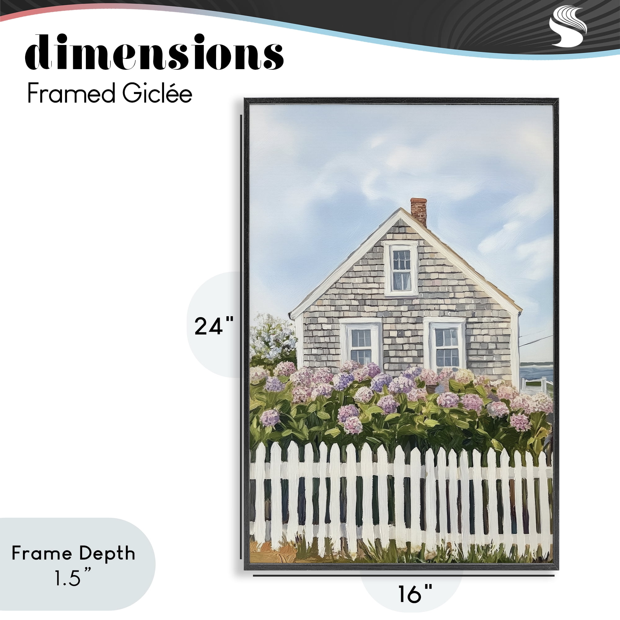 Stupell Industries Coastal Cottage Hydrangea Garden Black Framed Giclee Art, design by Sisi and Seb