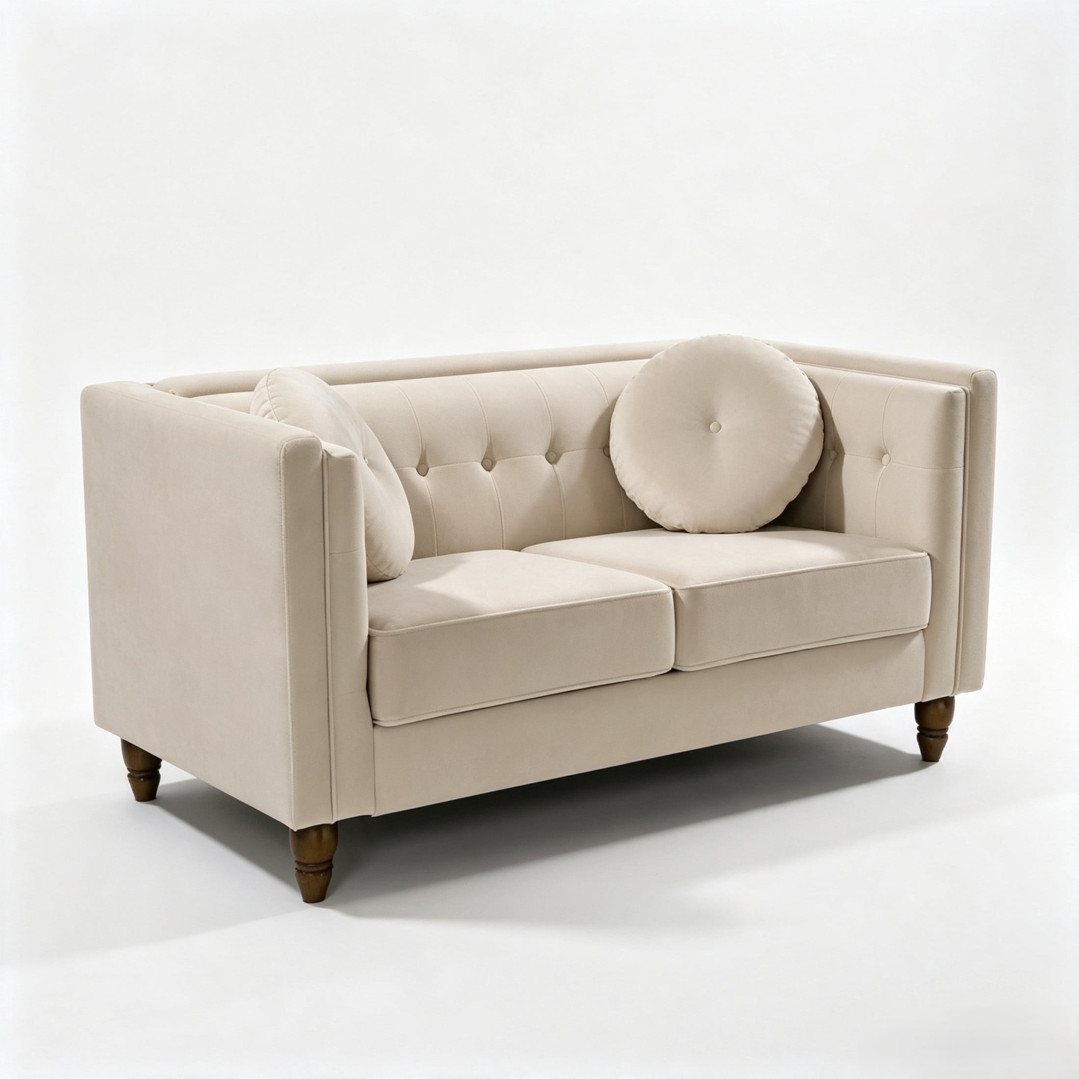 GDF Studio 58.3" Loveseat with Button-Tufted Crushed Velvet Upholstery & Tapered Wood Legs, Ivory