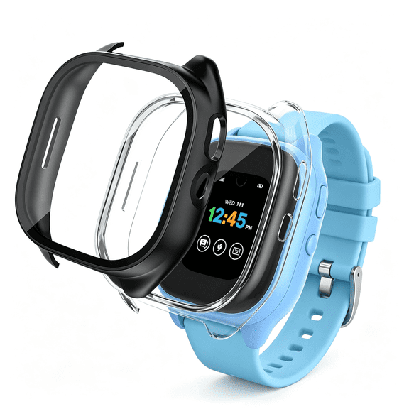 GJX 2-Pack Case Compatible for Gizmo Watch 3 Screen Protector for Kids,Touch Sensitive Protective Case Shatterproof Hard Pc Overall Cover Accessories Compatible for Verizon Gizmo 3,Black Clear