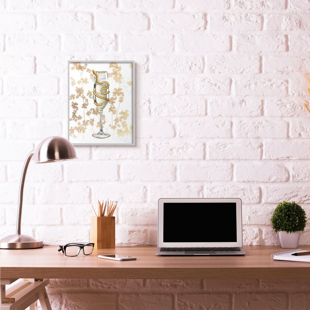 Gold Serpent Glass Glam Fashion Design Gray Farmhouse Rustic Oversized Framed Giclee Texturized Art by Ziwei Li